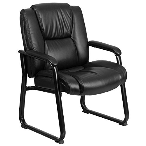 BizChair Big & Tall 500 lb. Rated Black LeatherSoft Tufted Executive Side Reception Chair with Sled Base
