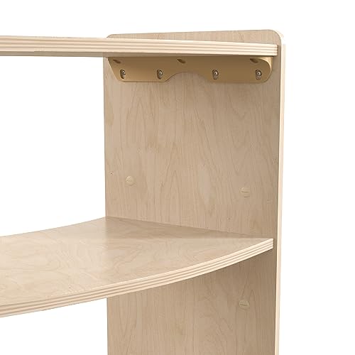 Classroom Essentials Commercial Grade Bow Front 2 Tier Wooden Classroom Open Corner Storage Unit, Safe, Kid Friendly Design, Natural