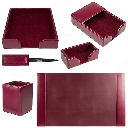 Dacasso Burgundy Bonded Leather Luxury 6-Piece Desk Accessory Set - Blotter Pad & Desk Organization Essentials - Executive Decor and Surface Protector