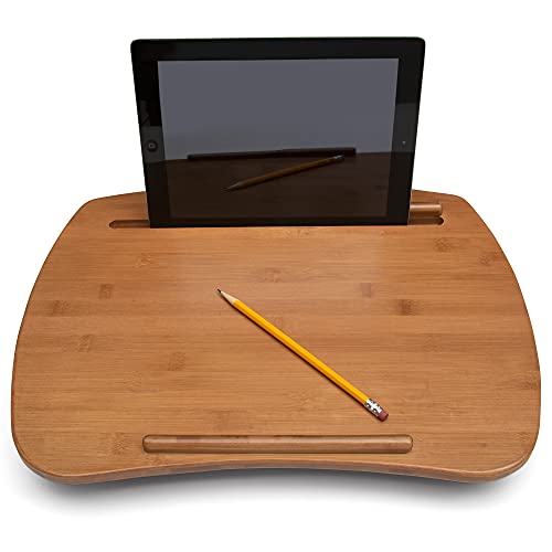 Delta Children Cozee Fluffy Chair and Bamboo Lap Desk Set, Kid Size Chair for Kids Up to 10 Years, Fits Up to 15.6", Laptops & Most Tablets, Ideal for Homework, Travel & More, Grey