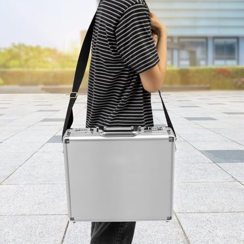 Aluminum Locking Briefcase, Portable Lock Box w/Strap Aluminum Case(Silver)