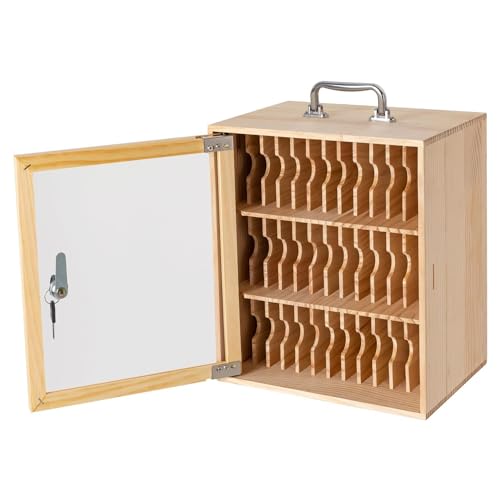 LGRFUXIN Beige,Wood Cell Phones Storage Cabinet with Lock, 36 Slots Portable Phones Pocket Chart Storage Locker Box for Schools Classroom Office Conference