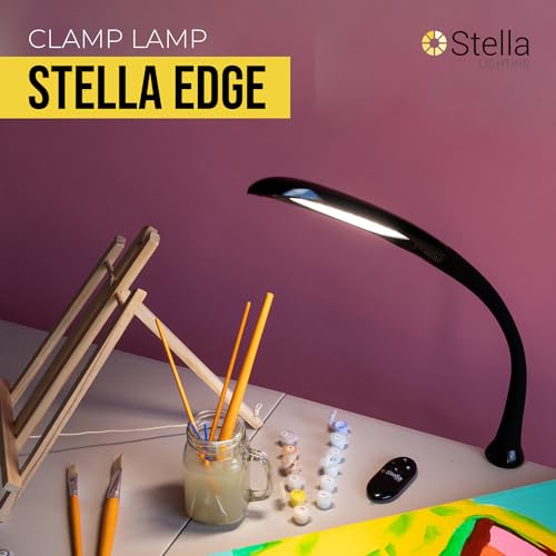 Stella Edge Premium 10W LED Desk Clamp Task Lamp-Black-Adjustable Dimmable Low Vision Natural Table Light - Bright Macular Degeneration Aid Lighting - Hobby, Crafting, Sewing, Artist, Reading, Office