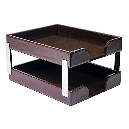 Dacasso Dark Brown Bonded Leather Double Letter Trays
