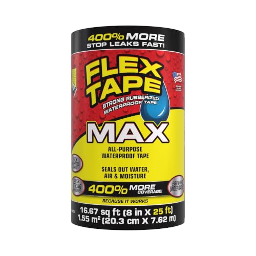 Flex Tape Strong Rubberized Waterproof Tape, Black, 8 in x 25 ft, 1-Pack