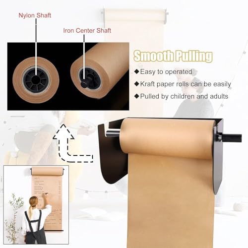 LNNW Kraft Paper Dispenser Kraft Paper Roll Dispenser & Cutter, Wall Mounted Butcher Paper Roll Holder for DIY Room Doodle Painting&Art Projects Decorative Message Boards for Wall(26inch)
