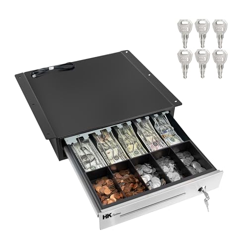 HK SYSTEMS 16" "Stainless Steel" Front Heavy Duty Black POS Cash Drawer with 5Bill/5Coin with Under Counter Mounting Metal Bracket