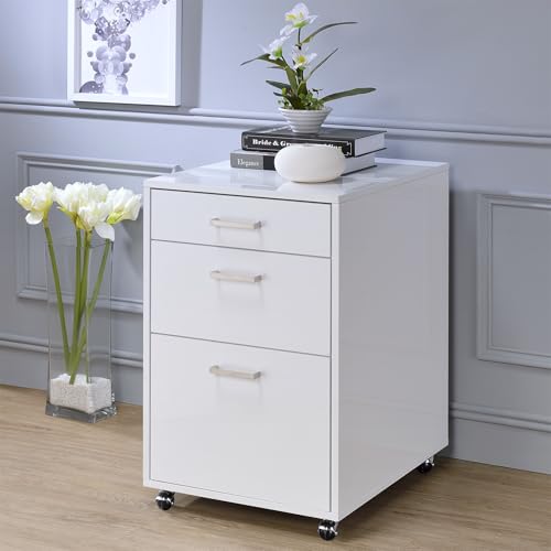 LOONGYOON 3 Drawer Wood Vertical File Cabinet with 4 Casters for Office Home School File Folders Rolling Versatile Filing Organization Storage Cabinets Assembly Required Printer Stand White High Gloss