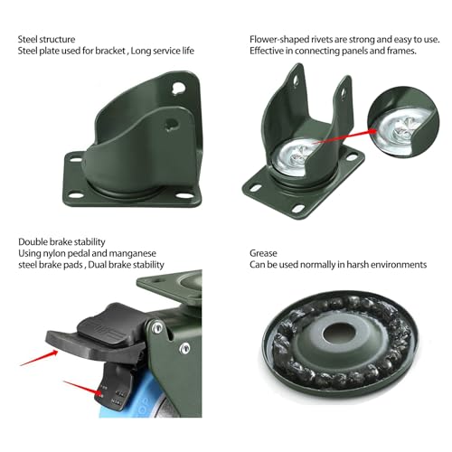 Mavvilo Heavy-Duty 3-Inch Furniture Casters - Industrial Wheels for Trolleys Steel Bracket Lockable Design Durable Ideal for Furniture Legs and Heavy Loads,Swivel Wheel-4In