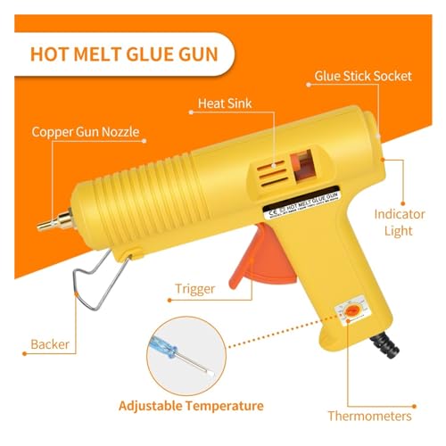 LIBODD Hot Glue Gun 150W Hot Melt Glue Gun with 10pcs 11mm*200mm White Sticks Smart Adjustable Temperature 5pcs Copper Nozzle for DIY Arts, Crafts and Quick Repairs