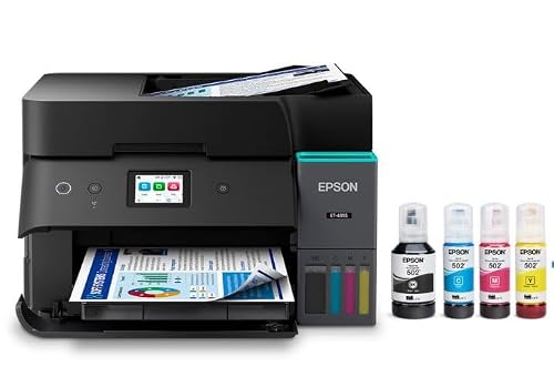 Epson EcoTank ET-4955 Wireless All-in-One Color Supertank Printer, Refillable Tanks, 2.4" Color Touchscreen, Auto Document Feeder, Auto Duplex Print/Copy, Scan, 250-Sheet Paper Tray – Black