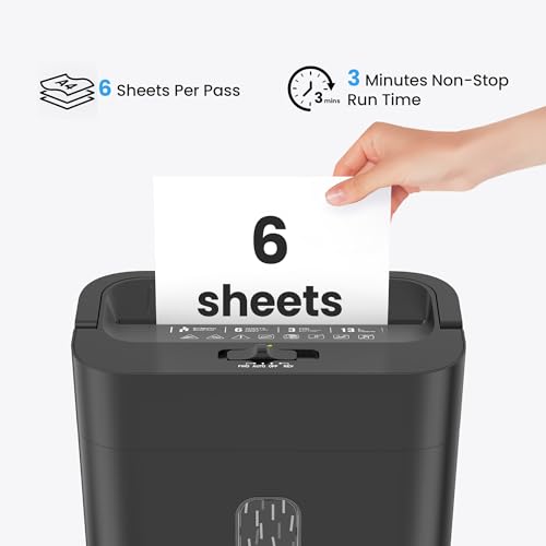 6-Sheet Shredder for Home Office, 3.43 Gallon Cross Cut Shredder, P-4 High Security Paper Shredders for Credit Card Staple Clip, Portable Handle Design