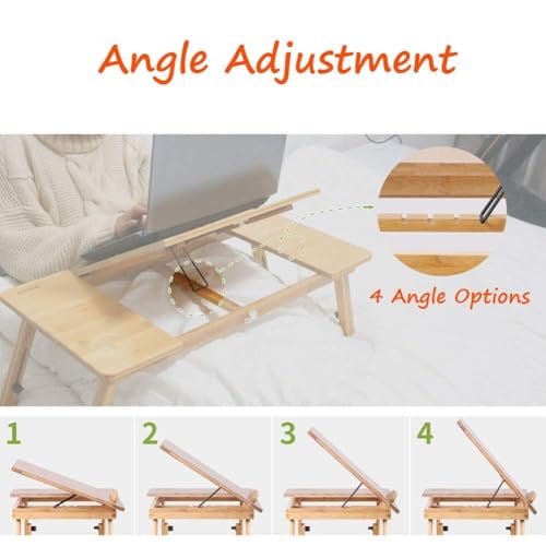 Foldable Bamboo Laptop Bed Table, Adjustable Lap Desk with Storage Drawer, Portable Computer Desk for Bed, Sofa, and Floor Use, Multi-Functional Tray Table(30x50CM/11.8x19.7in)