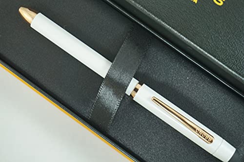 A.T. Cross Limited Edition Tech3+ Pearlescent Stormy White and 23KT Gold Appointments Multi-function Pen - 0.5 MM Lead Size Pencil, Black Ink Refill, and Red Ink Refill in One Pen.
