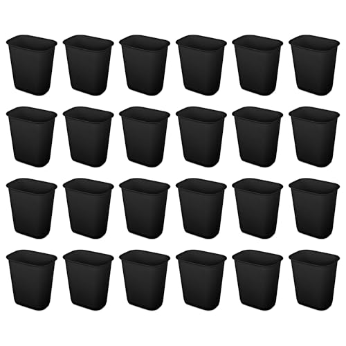Sterilite 3 Gallon Rectangular Wastebasket Small Home Kitchen or Bathroom Trash Bin, Accommodates 4 Gallon Trash Liner, 24 Pack, Black