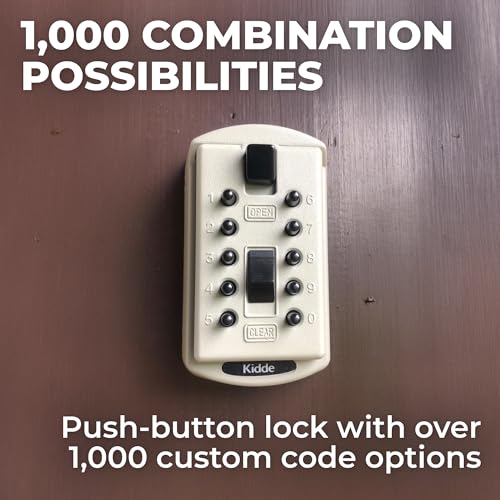 Kidde AccessPoint 001414 KeySafe Original Slimline Push Button Combination Permanent Key Lock Box, 2-Key, Clay Beige