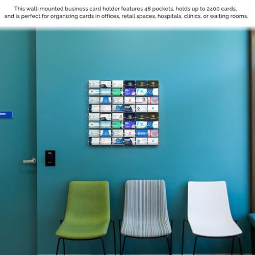 Marketing Holders Hanging Business Card Holder with Hardware Holds 3.5" x 2" Gift Cards 48 Pocket Multi Slot Space Saver Clear Acrylic Wall Mount Display Professional Offices and Businesses
