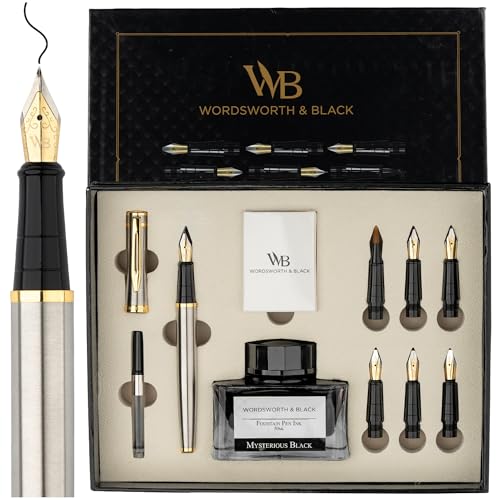 Wordsworth & Black Luxury Calligraphy Pen Set for Writing, 6 Nibs, Silver