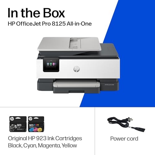 HP OfficeJet Pro 8125 Wireless All-in-One Color Inkjet Printer, Print, Scan, Copy, ADF, Duplex Printing Best-for-Home Office, 3 Month Trial of Instant Ink Included, AI-Capable (C2VJ4A)