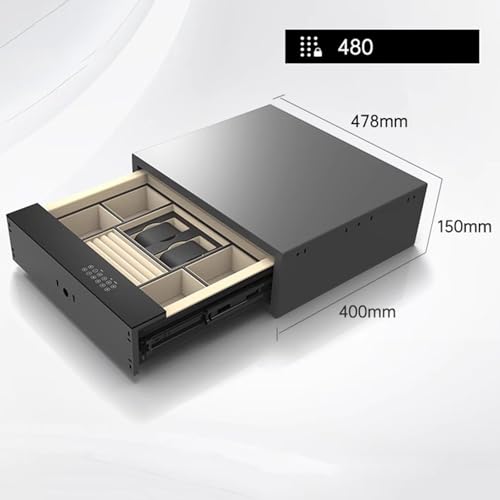 TXGJWRA Password Drawer Safe Steel with Digital Keypad, Auto-Eject, Soft Lining, for Home Nightstand Jewelry Rings Watches Valuables Organizer,480mm