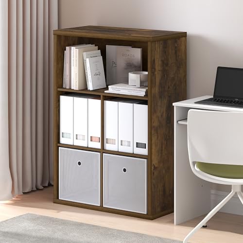 Furinno Cubicle Book Shelf, 5-Cube Bookshelf, Extra Thick Frame Cube Storage Organizer Bookcase with Closed Back, 15.3 x 29.9 x 43.3, for Living Room, Bedroom, Home Office, Amber Pine