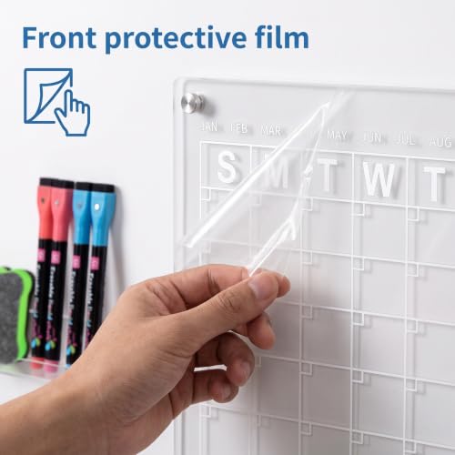 ChicHabitat Magnetic Acrylic Dry Erase Calendar Planner Set for Fridge - Monthly & Weekly Boards, to-Do List & Notes - Clear Reusable Whiteboard with Markers & Eraser - 8-Piece Set - Specs: 8 Pieces