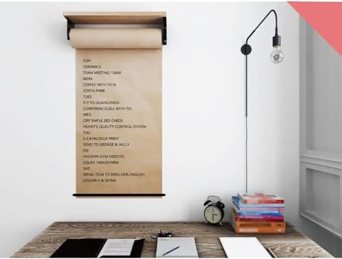 Kraft Paper Roll Display Wall Mounted Kraft Paper Dispenser & Cutter with Wood Shelf & 50M Paper Roll - for to-Do Lists, Daily Specials, Menus for Office Coffee Shop.40cm/15.7inch Wide