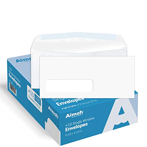 Aimoh #10 Single Left Window Envelopes -Gummed Closure -Size 4-1/8x9-1/2 Inches - 24LB - 1 Case - 5 Packs - 2500 Envelopes(35410-2500)
