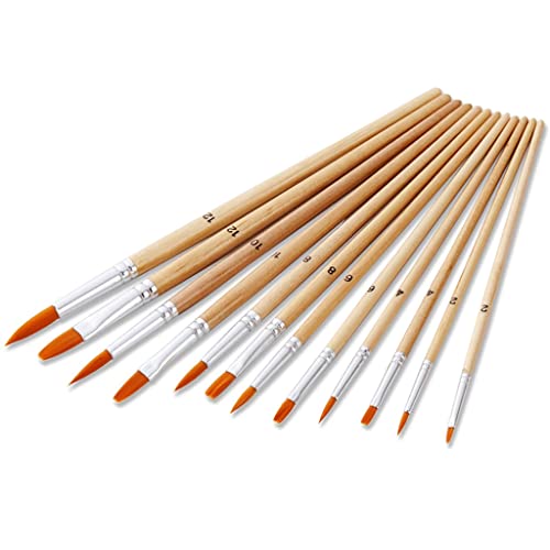 UOHLCX HBJWOV 12 Pack Wood Artist Paint Brushes Different Size Nylon Paint Brush Set Watercolor Painting Art Supplies