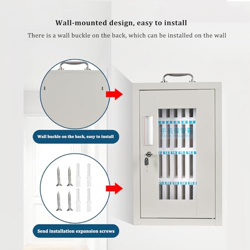 Aluminum Alloy Pocket Chart Cell Phones Storage Cabinet, Wall Mounted Cell Phones Storage Clear Cell Phone Locker Box with Door Locks，Mobile Phone Safe Storage Cabinet，for Office Classroom Gym