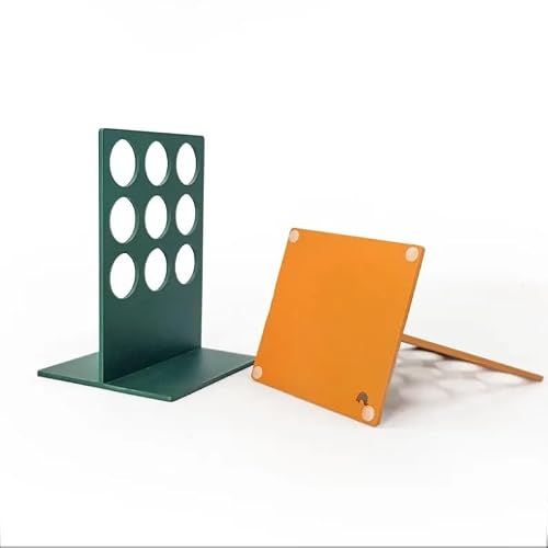 Modern Round Cutout Bookends Set of 2, Non-Skid Metal Book Ends for Shelves, Decorative Book Holders for Home Office Library, Green and Orange