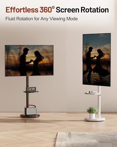 Small Rolling TV Stand for 10-46 Inch TVs with Shelf and Hidden Wheels