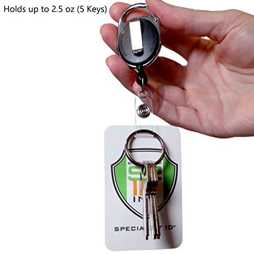 Bulk 100 Pack - Premium Oval Badge Reel with Carabiner & Belt Clip - Dual Clip Retractable ID Holder with Vinyl Strap to Attach Access Key Card, Keychain or Name Tag by Specialist ID (Black)