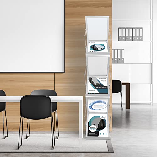 PUJIANG 6 Pockets Collapsible Literature Rack for Trade Shows, Metal Floor Standing Literature Stand Catalog Rack Brochure Rack Flyer Holder Pamphlet Holder with Carry Case