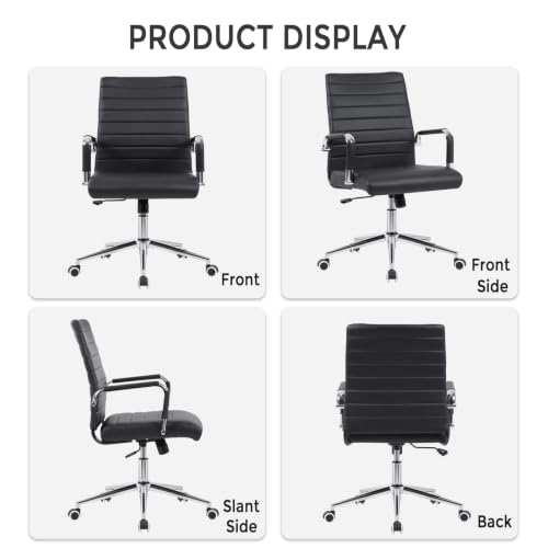 Sidanli Ergonomic Office Chair, Executive PU Leather Desk Chair with Adjustable Lumbar Support and Smooth-Rolling Wheels for Home Office Conference Room, Mid Back, Black