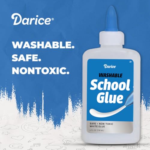 Darice Washable School Glue 4oz - 48 -Pack White Liquid Glues for Kids - Extra-Strong Great for Slime, Arts and Crafts - Back to School Supplies Glue Bottle with Adjustable Twist Closure