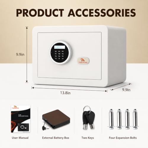 TIGERKING 1.2 Cu Ft Small Safe Box, White Security Safe with Digital Keypad
