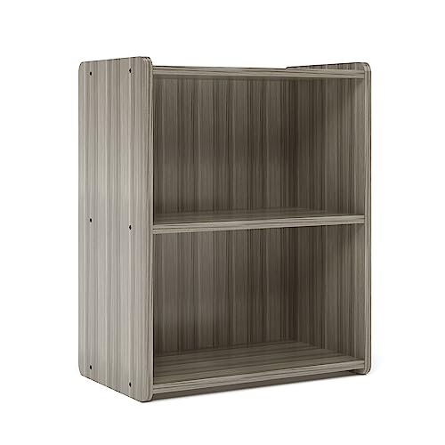 Tot Mate Single-Sided 2-Shelf Storage Cabinet for Kids and Toddlers, Free-Standing Wooden Bookshelf for Classroom, Preschool, 24" W x 30.5" H (Shadow Elm Gray, Ready-to-Assemble)