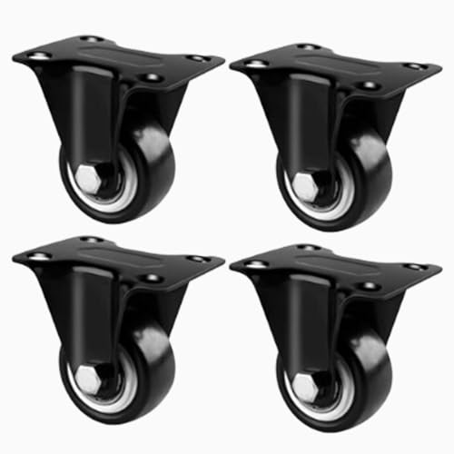 4 Pack Fixed Rigid Casters, Black Coated Steel Silent PU Wheels