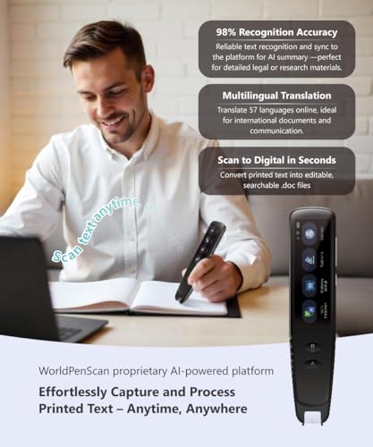PenPower WorldPenScan Go - Translation Pen with Scanning, Reading, Audio Recording, Live Interpretation, and AI Reading Buddy for Kids