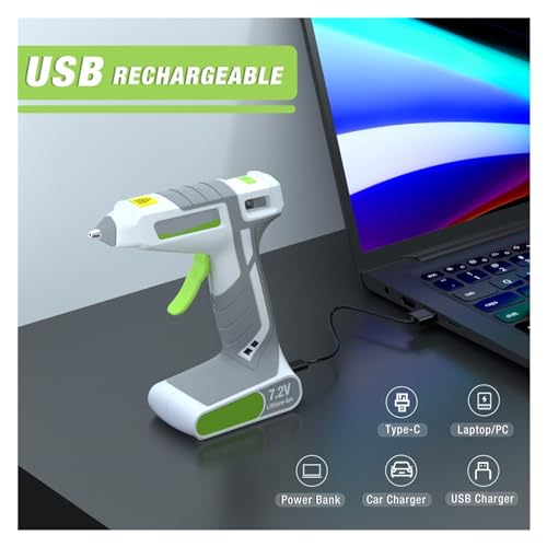 LIBODD Hot Glue Gun Glue Gun 7.2V Lithium Battery Hot Silicone Gun Hot Melt Glue Gun with 20pcs Glue Sticks for DIY Crafts Arts for DIY Arts, Crafts and Quick Repairs