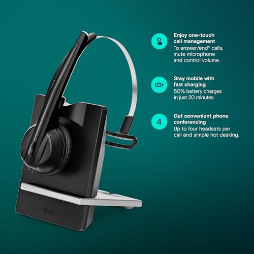 EPOS Impact D 10 Phone II - Wireless DECT Mono Ear Convertible Headset for Connection to a Desk Phone, Black
