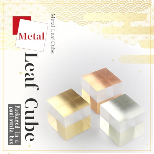 REKISEISHA Metal Leaf Cube 3 Colors Sets [Gold, Silber and Copper] Hot Stamping Made in Japan Ideal for Interior Decoration and Gifts