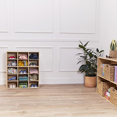 ECR4Kids Streamline 15 Cubby Tray Storage Cabinet, 5x3, Classroom Furniture, Natural