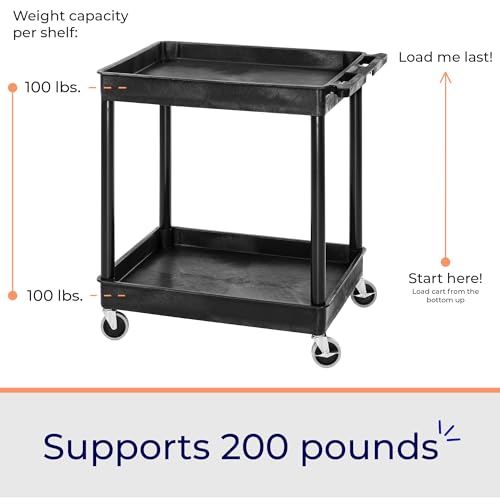 Stand Steady Tubstr Large 2 Shelf Utility Cart Supports Up to 200 lbs - Heavy Duty Deep Tub Cart, Rolling Storage Cart & Tool Cart for School, Office, Warehouse (32 x 24in)