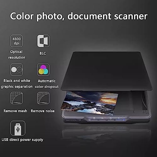 A4 Large Format Flatbed Scanner, Document & Photo & Book Scanner, Frameless, Auto-Scan, 4800 Dpi Optical Resolution, 9.9sec Fast Scan Speeds, for Home and Home Office