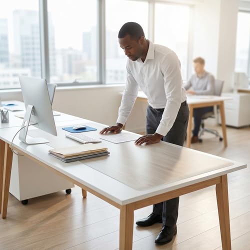 Frosted Transparent 32" x 38" Office Desk Blotter Mat Clear Plastic Table Protector Cover Pad PVC Topper Surface Proection Mat Pad Anti Scratch Table Mat Glass End Table Protector 1.5mm