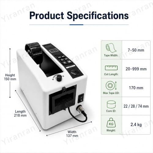 Automatic Tape Dispenser, Utomatic Tape Dispenser for 7-50mm Width Tape, Digital Display, 999mm Cut Length Tape Cutter, for Office, Shipping, Warehouse Wrapping/Packing