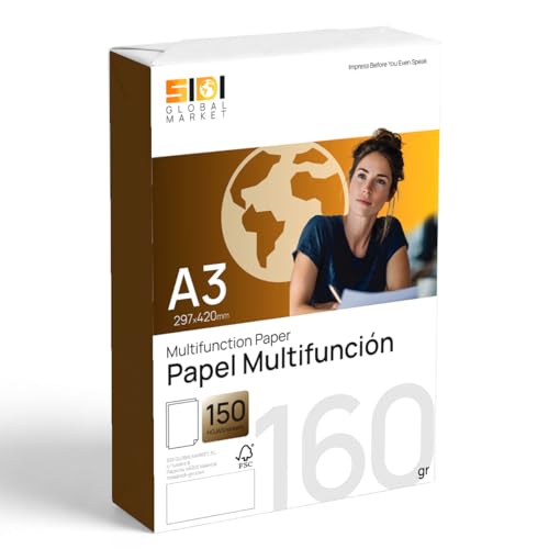 A3 Paper 160 g, Printer Paper for Laser and Inkjet Printers, White Paper for Printing, Writing or Drawing, DIN A3 297 x 420 mm, Paper Package for Office and Home - SIDI (160 g, 150 Sheets)