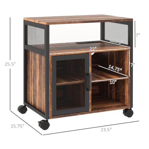 Vinsetto Printer Stand Table with Socket USB Charging Ports, Rustic Brown